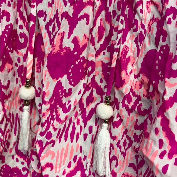 Lilly Pulitzer Alanna lace Tons of fun cold shoulder magenta tassel shirt xs - Picture 5 of 15
